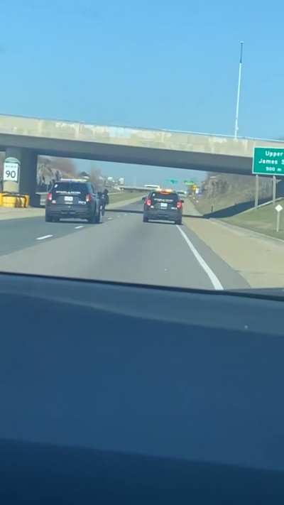 Rollerblading down the expressway while flipping off the police