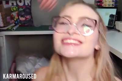 Sexy slut got her face coated in thick cum.