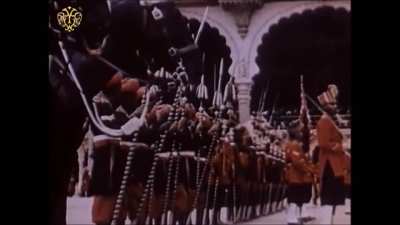Dussera celebrations at Mysore, 1951 under the rule of Jayachamarajendra Wadiyar. background music is the state anthem of the former princely state of Mysuru