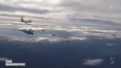 B-52 Stratofortress Bomber being accompined by other NATO toys up in the skies over Europe conducting an exercise and a message to the Russians