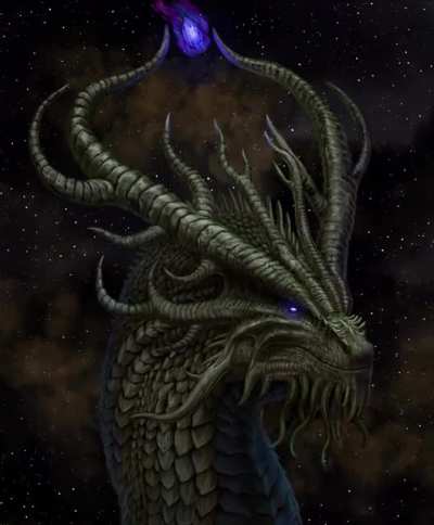 [OC][Art] Khayl&ucirc;s, the Dimensional Dragon | A Cosmic Dragon deity touched by the unreality beyond (feat. Quote from H.P. Lovecraft)