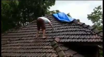 Slippery roof tiles are fun..
