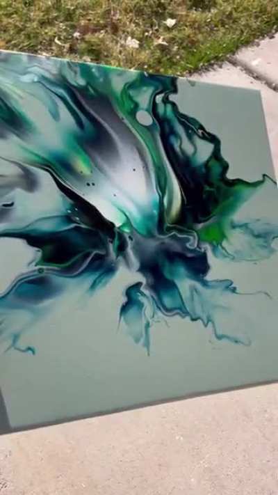 &ldquo;Preservation&rdquo; - 12x12in. I LOVE how these colors go together. This fluid painting reminds me of all the elements of nature, hope you enjoyed this video edit I made! This SOLD within an hour of posting on insta! 💚💙 so thankful 🙏🏼