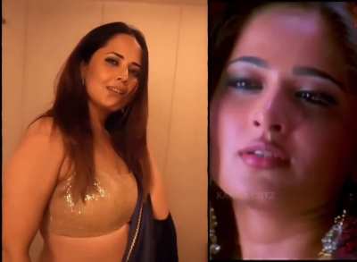 Anasuya makes Anushka Shetty to fall crazy for having Sex with her by showing her hot sexy beautiful figure like a sex horse 