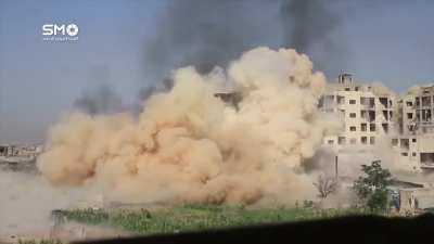 Four SyAAF helicopter dropped bombs landing on Daraya - 2016