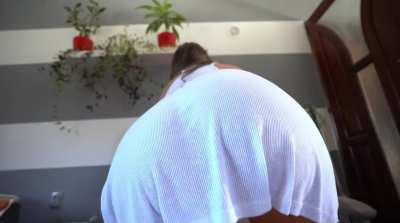 Upskirt twerk in white dress