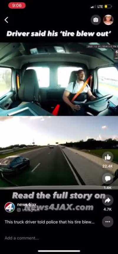 Tampa area truck driver allegedly tells police this accident was caused by his tire blowing out&hellip; but the dashcam footage says otherwise. One person was badly injured but they are making a full recovery &amp;amp; pursing legal action against the driver