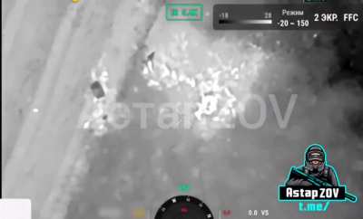 Russian drone with thermal target Ukrainian soldiers at night with drone dropped grenades (posted on 01.02.2024)