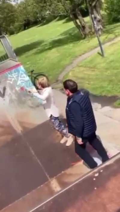 Rich couple trying to disrupt skaters.