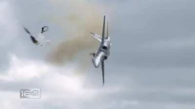 Captain Brian Bews bails at the last moment after a stuck piston causes his CF-18 Hornet to crash