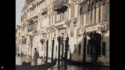 Bridge of sighs, in Venice, Venezia. Colourised footage from 1899 