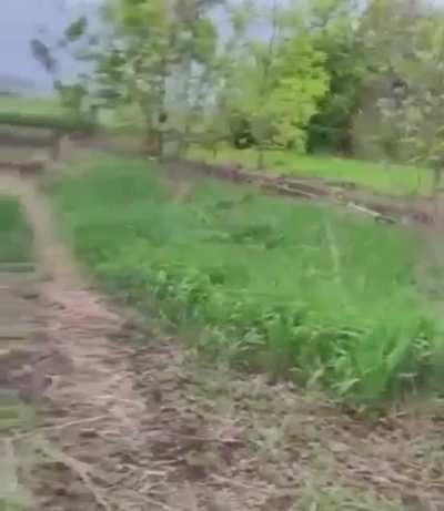 Russian truck attempted to drive over a ditch but was blown up by a Ukrainian mine