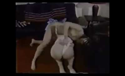 bad quality... girl rips the other girl&rsquo;s thong with a wedgie during a wrestling match lol