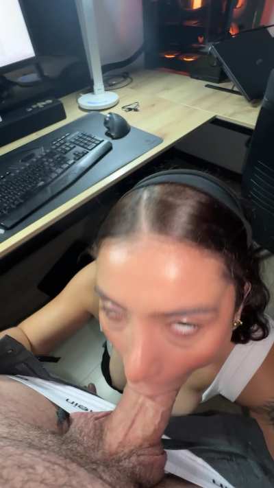Jerking my hubby off with one hand while showing him a vid of me choking on my coworker&rsquo;s cock&hellip; think this&rsquo;ll help him accept it