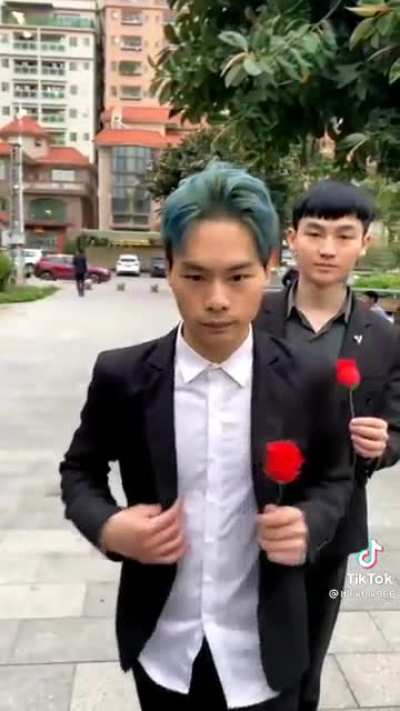 The first guys hair...