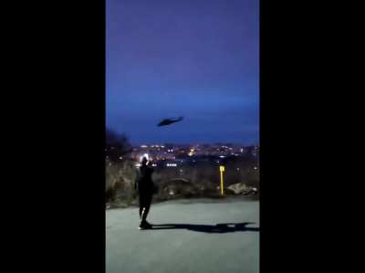 Helicopters leaving the Belgorod bombing scene at low altitude