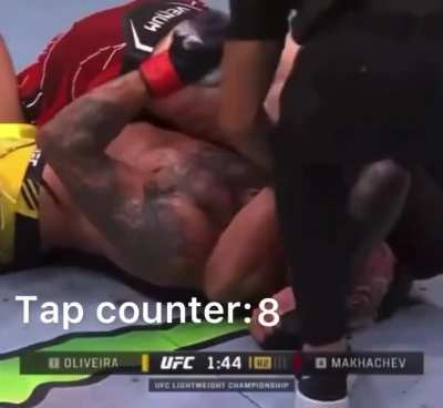 I&rsquo;ve never seen a fighter tap that many times before, the squeeze must&rsquo;ve been overwhelming 😳
