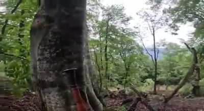 Azerbaijani soldiers destroying Armenian vehicle with RPG.