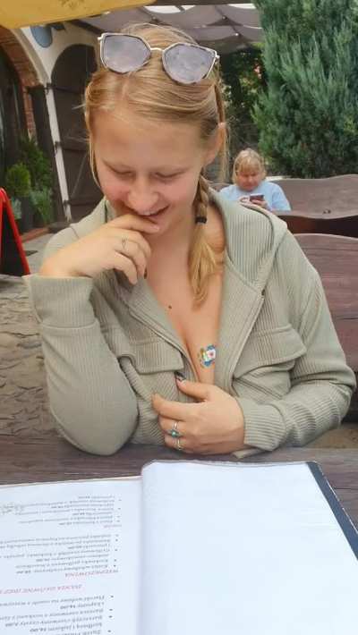 Well, it's just that when I'm in any restaurant, even though it's stressful - I always have to show my big boobs. Because it's also a lot of fun. Heh