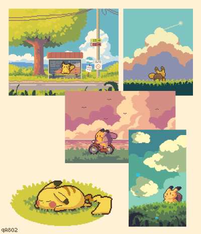 Pikachu doing stuffs alone