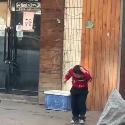 Jumping on board with rock on other side