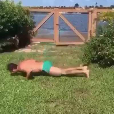 The man has good push up skills
