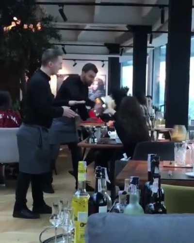 Waiters deal with nagging diners