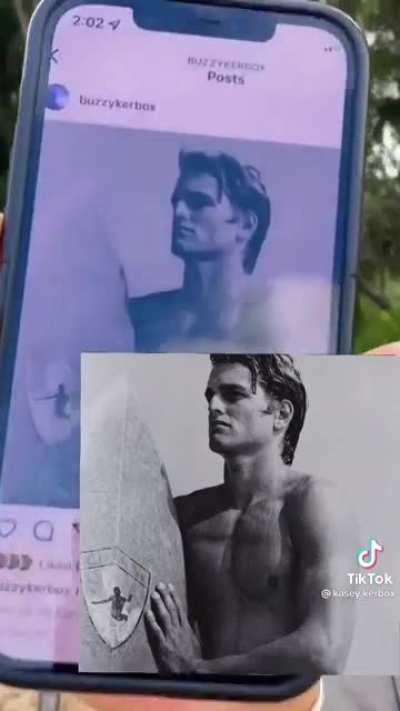 Buzzy Kerbox and his son re-create his modeling photos from the 1980s