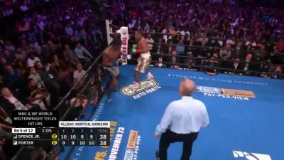 Highlights from Errol Spence Jr. vs. Shawn Porter, Errol won the fight via split decision, with two scorecards reading 116&ndash;111 for Spence, and the third 115&ndash;112 for Porter.
