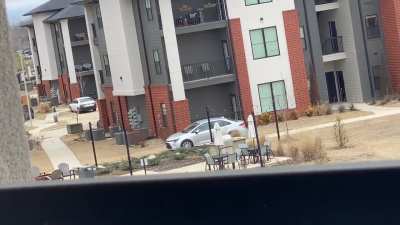 Idiot in Prius drives on apartment&rsquo;s walking path