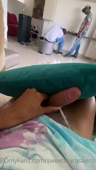Housewife Cumshot Jerk Off in front of contractors