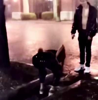 Bent over