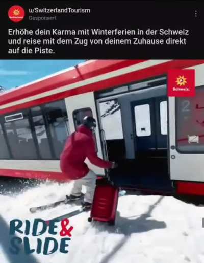 That's how public transport should work (And from Switzerland Tourism, saying "Boost your karma with a winter holiday in Switzerland and travel by train from your home straight to the slopes.")