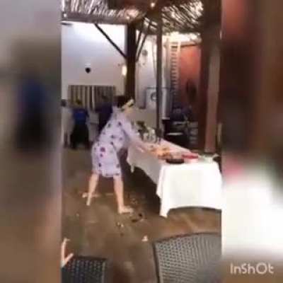 The hotel food was'nt Kosher enough for this lady - it apparentley contained lentils - so she dumped it.