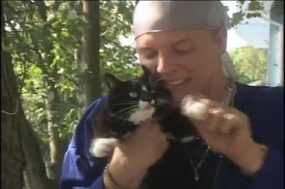 Jonathan Torrens playing J-Roc in the Trailer Park Boys with cat