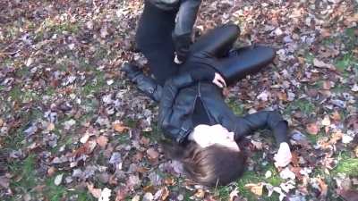 Leather fetish fight (staged)