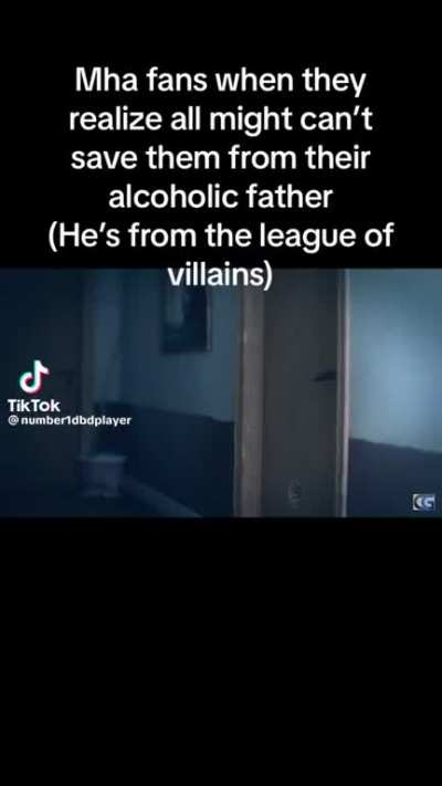 Para los que no entendieron: Fans de my hero academia cuando descubren que all migth no puede salvarlos de su padre borracho  (El es de la liga de villanos)