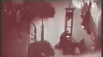 Serial killer, Eugen Weidmann publicly executed by guillotine, june 17 1939. Unknown to authorities, film of the execution was shot from a private apartment adjacent to the prison. The "hysterical behaviour" by spectators was so scandalous that the French