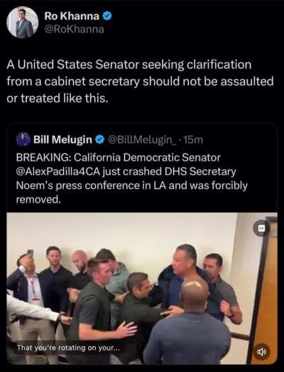 United States Senator Alex Padilla assaulted and forced out of Secretary Kristi Noem's press conference