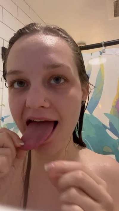 Stretching and playing with my tongue in the shower
