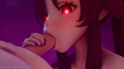 Succubus Hu Tao playing with her food