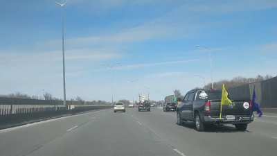 Modi hanging at the back of the truck. Toronto to Ottawa rally to protest outside Indian high commission in Ottawa.