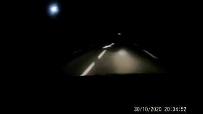 this happened 2 hours ago (Paris time) could see anything with the other's people headlight... (he was on the road when my friend &amp;amp; I saw him)