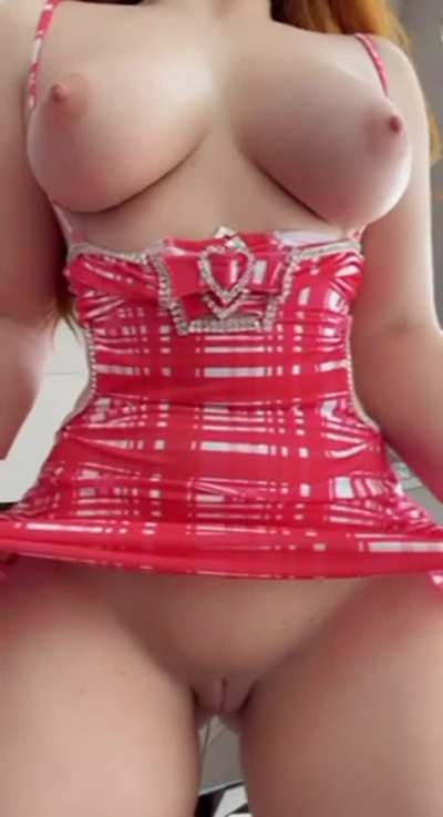 I love summer because I get to walk around in dresses that barely cover my natural tits and puffy pussy