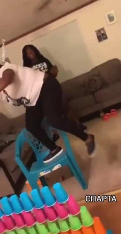 To jump over stack of cups
