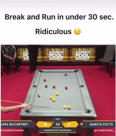 Gareth Potts clears the pool table in under 30 sec