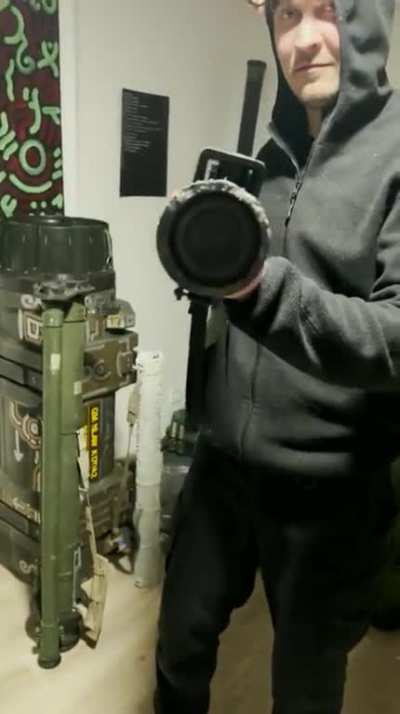 Trophy RPG-22 puts the "boom" in "boombox." (He's Ukrainian. He told me he does this to stay sane.)