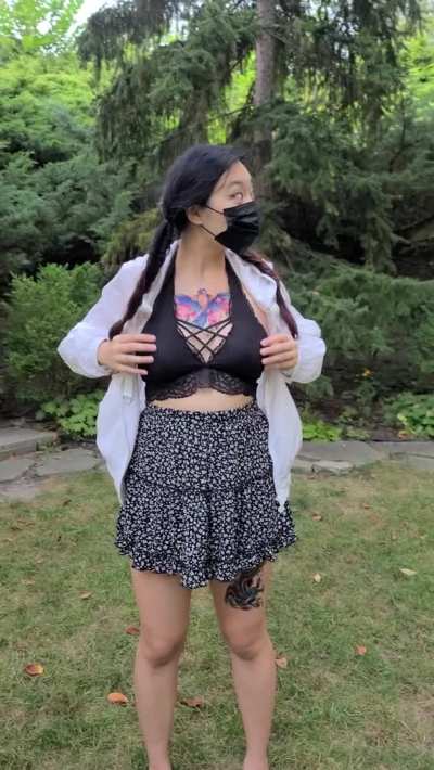 Would you cover my juicy tits with your cum in the middle of the park?