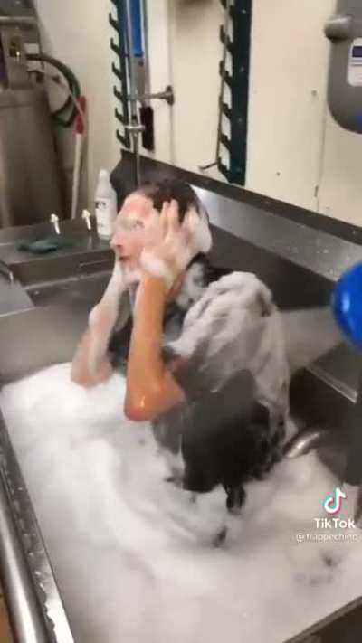 Bathing in the McDonald&rsquo;s sink. Nice.