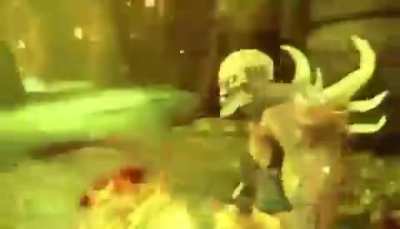 Doom slayer killing demons while listining to caramella